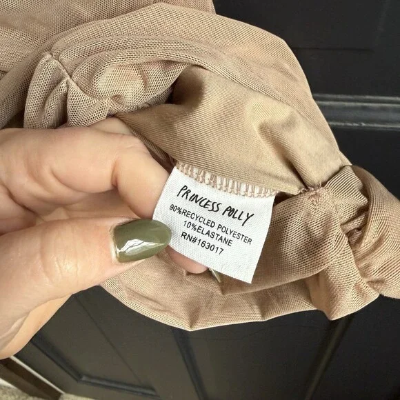 Princess Polly Nude tan Charvi Cap Sleeve Ruched Minidress Size 0 - Picture 9 of 10